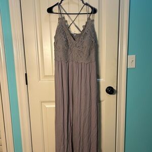 J for Justify Women’s Lace Strappy Maxi Dress, Gray Boho Chic Summer 2X